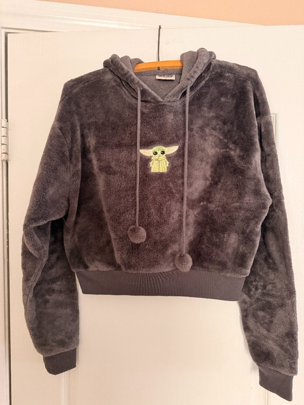 Star Wars Baby Yoda Fleece Crop Top Hoodie - Size L